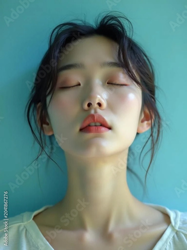 Korean model with her eye closed