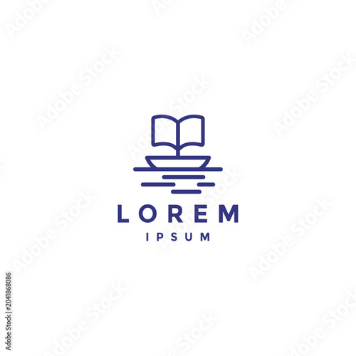 Open Book Sailing Boat Lines Logo Design. Minimal Knowledge Ship Adventure Logo Design.