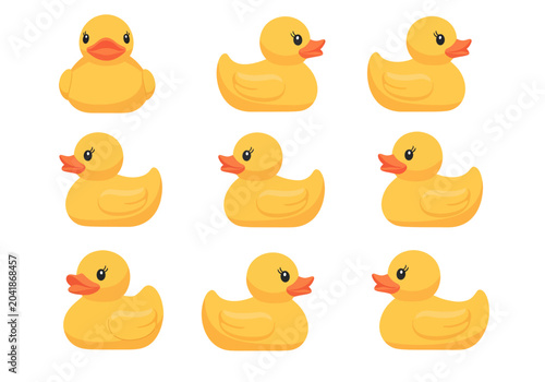 Colorful collection of cute rubber ducks ideal for children's designs, toy themes, or aquatic fun visuals.