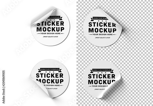 Collection Of 4 Isolated Rounded Stickers Mockup