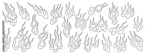 Cuadro en lienzo Hand-drawn Japanese style fire line drawings isolated on a transparent backgroun
