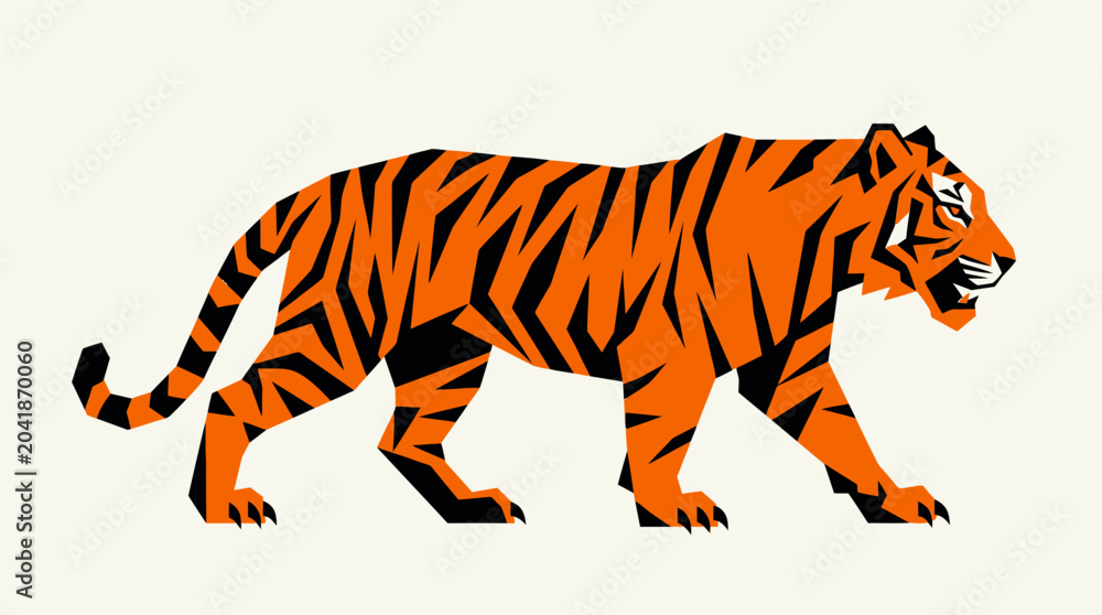 Fototapeta premium A vibrant orange tiger walking forward.