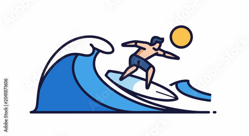 A surfer rides a wave under the sun