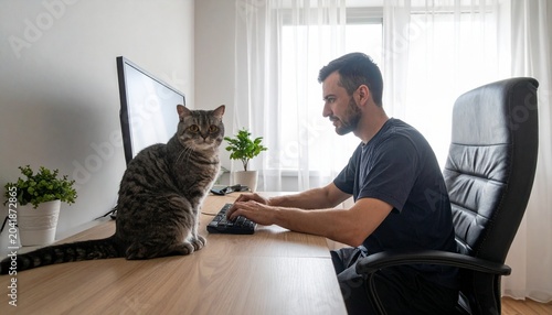 仕事の邪魔をする猫