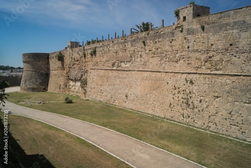 The massive fortress on the coast of the Adriatic Sea, Aragonese Castle in the city of Otranto; Province of Lecce, Salento, Puglia, Italy