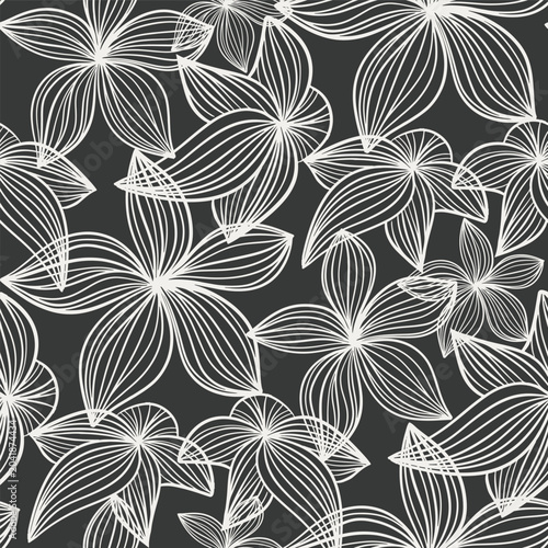 Off White Flowers on grey seamless pattern design