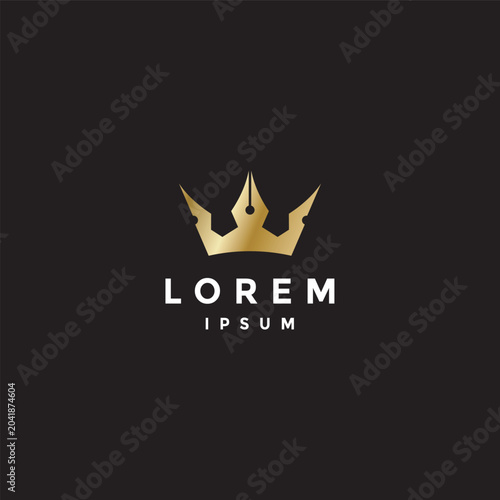 Luxury King Pen Crown Logo Design. Royal Monarch Crown Pen Logo Design.
