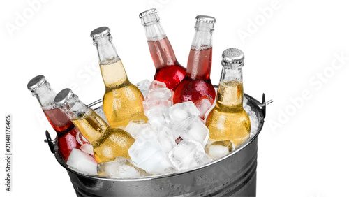 glasses of cola with ice in bucket