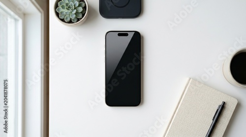 phone on white table mockup