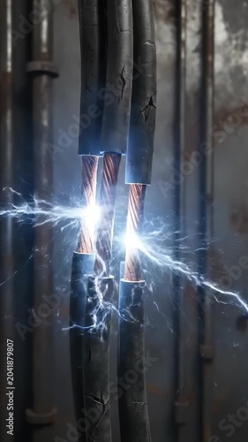 Electrical Short Circuit with Sparks on Damaged Copper Wires