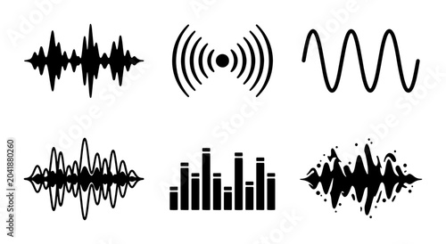 Photos Collection of sound wave and audio signal icons and graphics Vector