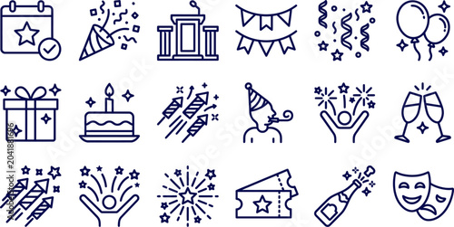 Принти на полотні Celebration line icons set party event holiday and festive occasion graphics