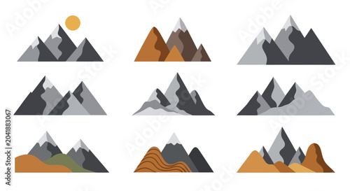 Bilde på lerret Mountain range collection with various peaks and landscapes.