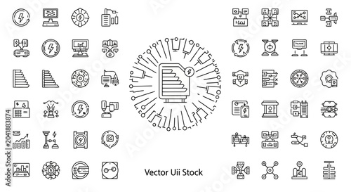 Foto Circular arrangement of icons symbolizing data processing and technological innovation