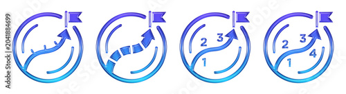Business progress steps 3D Glossy Gradient Icons Set. Transparent PNG
