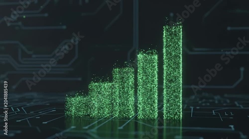 Digital Green Bar Chart Rising on Circuit Board