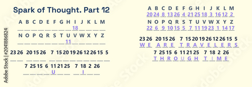 Cryptogram puzzle with alphabet substitution code and solved travelers through time quote  