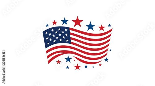 Foto American Flag with Stars and Stripes in Motion.