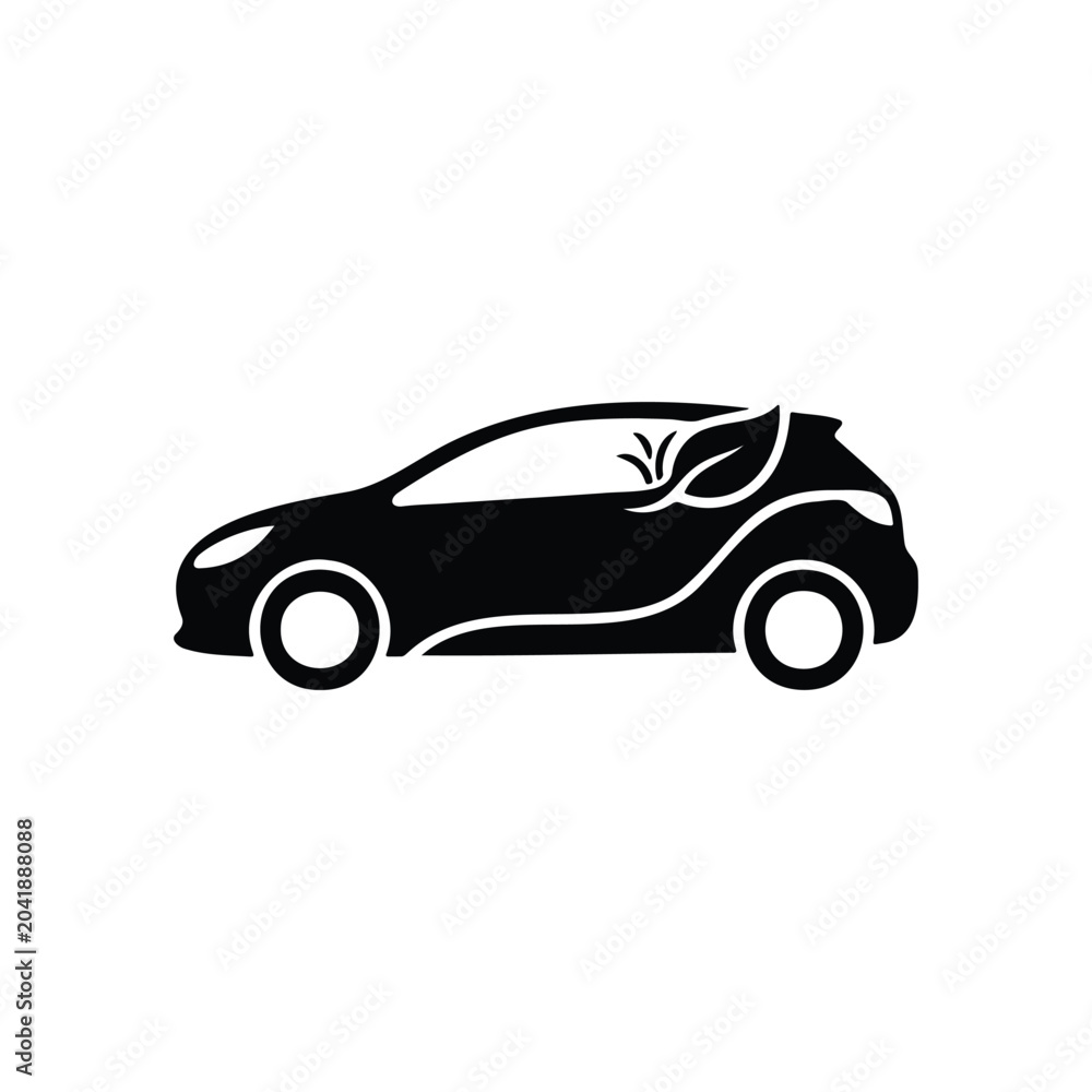 Fototapeta premium Eco car silhouette icon vector flat design.