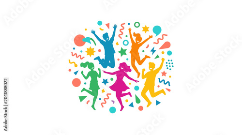 Foto Colorful Dancing Silhouettes of People Celebrating Joy.