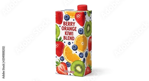 Berry orange kiwi fruit juice carton with beverage packaging refreshment