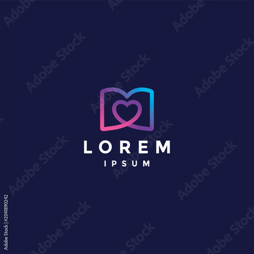 Heart and Book Lines Connect Logo Design. Combination of Open Book and Heart Logo Design.