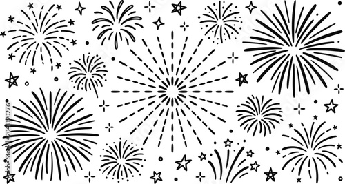 Cuadro en lienzo Hand drawn doodle fireworks pattern for celebration background.