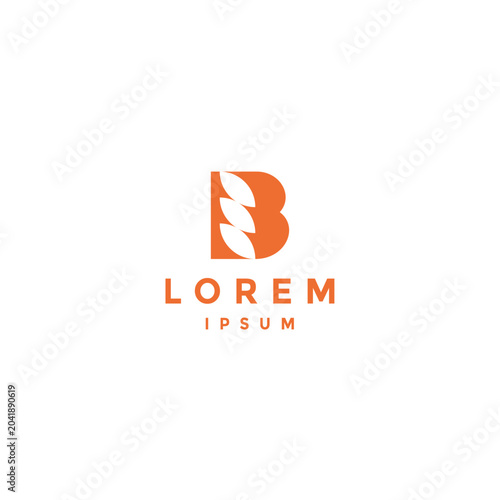 Wheat Grain in Letter B Logo Design. Modern Initials B Bakery Industry Logo Design.