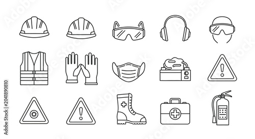 Construction safety equipment and symbols.