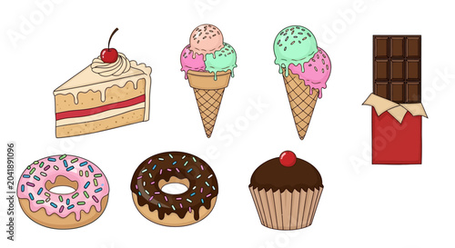 Assorted sweet baked dessert treats.