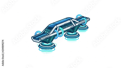 Cuadro en lienzo Futuristic hovercraft vehicle with glowing blue accents.