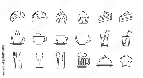 Tableau sur toile Food and drink icons line art.