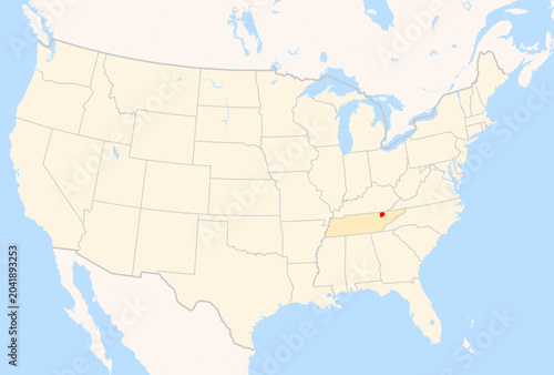 Tableau sur toile Locator Map of the County Campbell (Tennessee, US) showing the Contiguous United