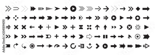 Obraz Large set of black arrow icons for web navigation and digital interface design usage