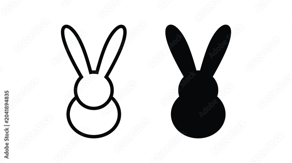 Obraz premium Rabbit icon set with line and solid black silhouette illustrations