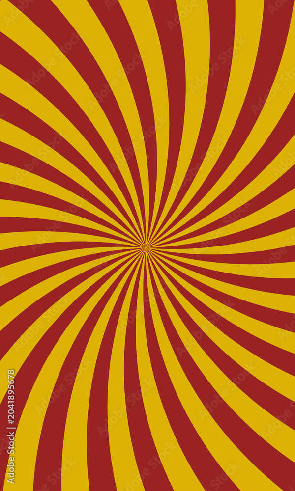 Fototapeta premium Abstract background with red and yellow sunburst or starburst rays, vintage comic book style radial lines, retro pop art pattern, swirling vortex effect, dynamic graphic design element for posters and