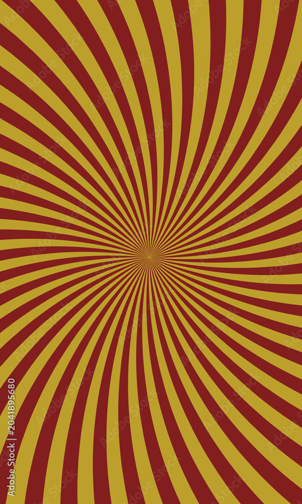 Fototapeta premium Abstract background with swirling radial lines in red and yellow colors, hypnotic vortex pattern, retro style sunburst design