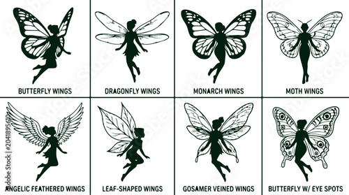 Schilderij op canvas Collection of fairy wings stylized and inspired by nature butterfly dragonfly monarch moth angelic leaf styles