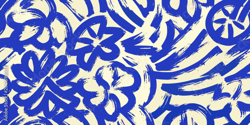 Canvastavla bold blue paint brushstrokes scattered on a white background artistic abstract p