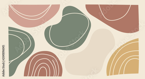 Photos Abstract organic shapes in earthy tones with delicate line art.