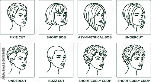 Cuadro en lienzo Comprehensive guide to women's haircuts with names pixie cut bob undercut buzz cut curly crop and styles
