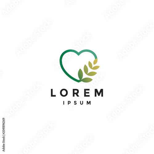 Lovely Heart Rice Stalk Logo Design. Heart Line Growing Wheat Plant Logo Design.