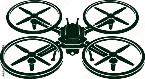 Εκτύπωση καμβά Quad rotor drone in flight, top view of aerial vehicle with propellers spinning, advanced unmanned aircraft for surveillance and photography