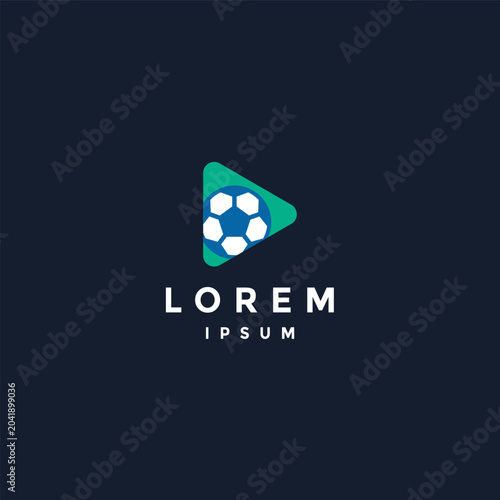 Green Button Play Soccer Logo Design. Soccer Ball Inside Green Play Icon Logo Design.