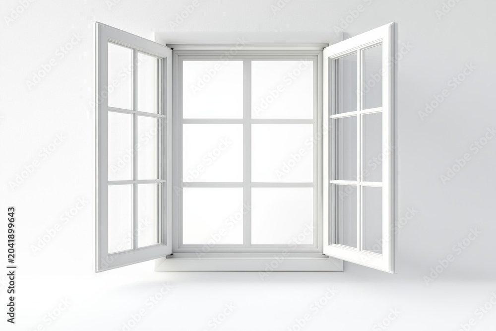 Obraz premium Open window with white frame and clear view during daytime for fresh air and light