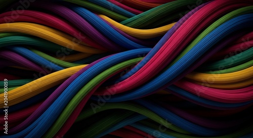 Vibrant Abstract Woven Strands of Color Flowing Together.