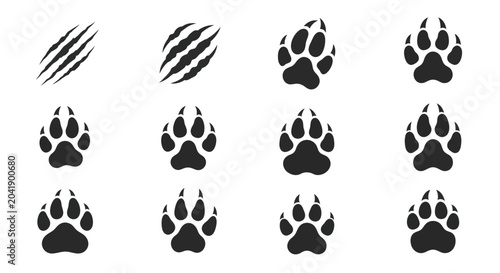 Φωτογραφία Collection of Animal Paw Prints and Claw Marks Icons.
