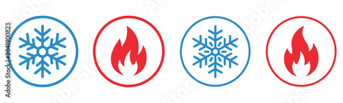 Four Season Symbols with Snowflake and Flame Icons in Circular Outline Design