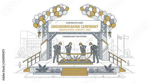 Groundbreaking Ceremony: Business Event, Construction Start, Future Project, Teamwork