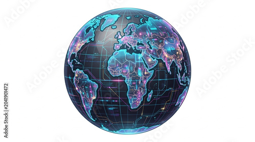 Φωτογραφία Glowing digital globe with continents and connections.